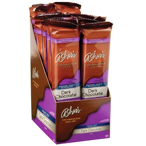 Asher's Sugar Free Chocolate Candy Bars - Dark Chocolate: 12-Piece Box 1 Asher's Sugar Free Chocolate Candy Bars - Dark Chocolate: 12-Piece Box
