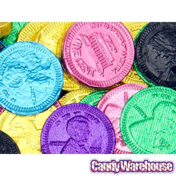 Assorted Colors Foiled Milk Chocolate Penny Parade Coins In Mesh Bags: 20-Piece Box 2 Assorted Colors Foiled Milk Chocolate Penny Parade Coins In Mesh Bags: 20-Piece Box - Image 2