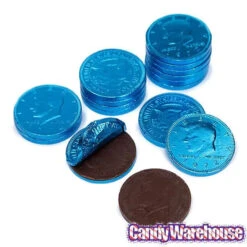 Caribbean Blue Foiled Milk Chocolate Coins: 1LB Bag -Candy Promotion Sale caribbean blue foiled milk chocolate coins 1lb bag candy warehouse 3