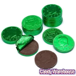 Green Foiled Milk Chocolate Coins: 1LB Bag -Candy Promotion Sale green foiled milk chocolate coins 1lb bag candy warehouse 3