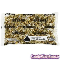 Hershey's Kisses Gold Foiled Milk Chocolate With Almonds Candy: 400-Piece Bag -Candy Promotion Sale hershey s kisses gold foiled milk chocolate with almonds candy 400 piece bag candy warehouse 4
