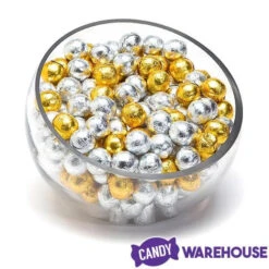 Madelaine Silver & Gold Foiled Milk Chocolate Balls: 5LB Bag -Candy Promotion Sale madelaine silver and gold foiled milk chocolate balls 5lb bag candy warehouse 3