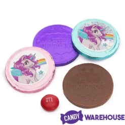 Rainbow Unicorn Foiled Milk Chocolate Coins In Mesh Bags: 18-Piece Box -Candy Promotion Sale rainbow unicorn foiled milk chocolate coins in mesh bags 18 piece box candy warehouse 5