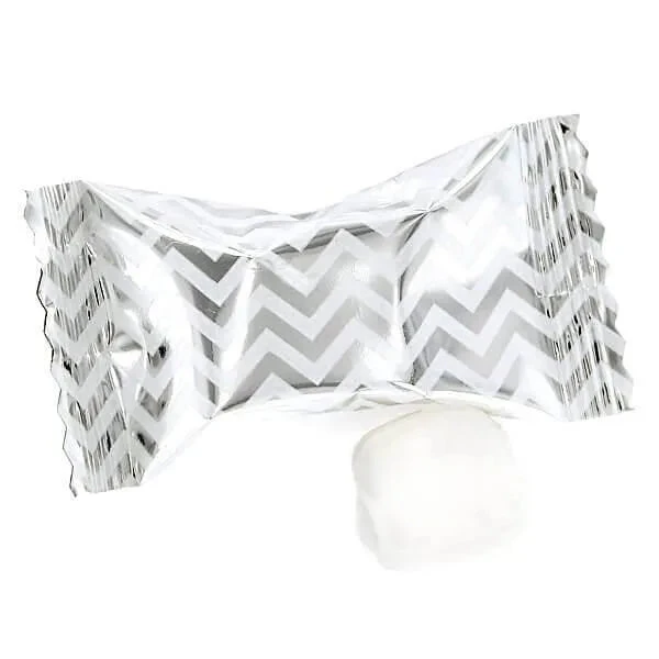 Silver Chevron Stripe Wrapped Buttermint Creams: 300-Piece Case 1 Silver Chevron Stripe Wrapped Buttermint Creams: 300-Piece Case