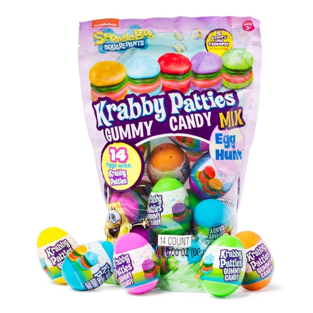 SpongeBob Krabby Patties Gummy Candy Mix Egg Hunt - 14 Piece Bag 1 SpongeBob Krabby Patties Gummy Candy Mix Egg Hunt - 14 Piece Bag