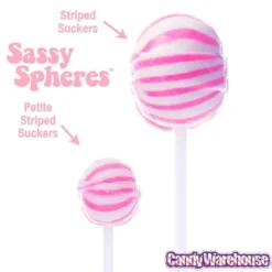 YumJunkie Sassy Spheres Strawberry Pink Striped Ball Lollipops: 100-Piece Bag -Candy Promotion Sale yumjunkie sassy spheres strawberry pink striped ball lollipops 100 piece bag candy warehouse 4